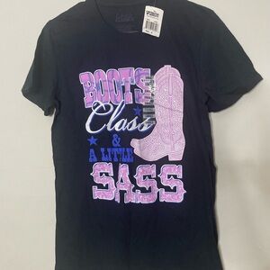 Life Style Classics Womens Small Shirt S/S Black Pink Boots Theme Sass